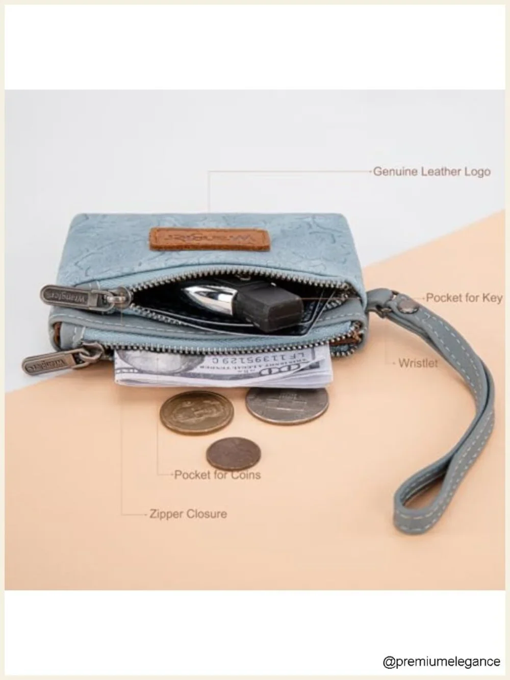 Vegan Leather Coin Purse with RFID Blocking Wristlet Floral Embossed Change